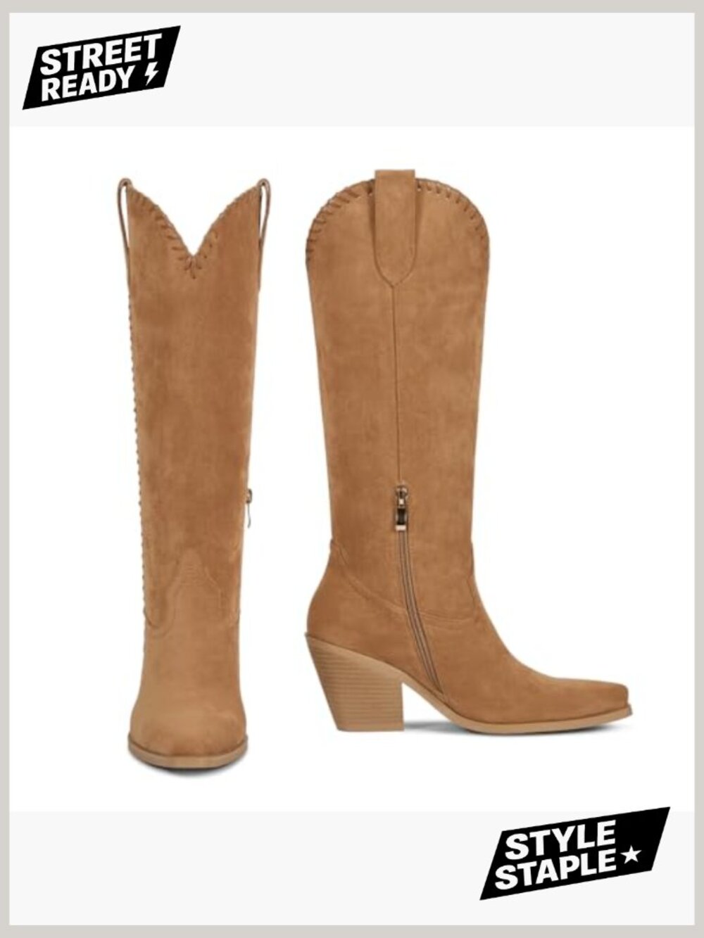 Cowboy Boots for Women Knee High Square Toe Cowgirl Boots with Side Zipper - Picture 5 of 7